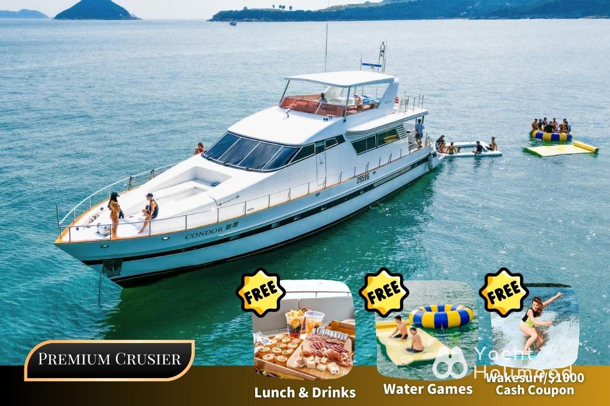 EX01 [王牌系列] 豪華西式遊艇全包限定套餐 (到會, 飲品, 水上彈床及浮毯) 低至$599/位起 1